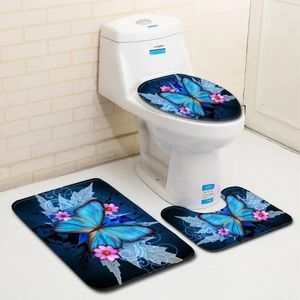 Banyo Paspasları 1 Set 3D Polar Kelebek Slip Olmayan Ev Dekorasyonu Banyo Halı Ev Dekoru Tuvalet Koltuk Kapağı Yatak Odası Mat