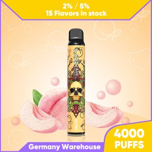 PULD 4K engångs cigaretter 0,8Hm Mesh Coil 8 ml POD Battery Electronic Cigs 2% 5% Vape Pen Kit Anpassningsbart europeiskt lager gratis frakt