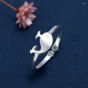 Anelli a grappolo in argento sterling 925 per donne uomini a forma di pesce anello aperto regolabile fidanzamento matrimonio ragazze gioielli regalo