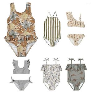 Kläderuppsättningar 2024 RC Kids Girl Floral Swimming Suits Brand Designer Barn Girls Hawaii Bathing Beach Vacation Conneined Clothes