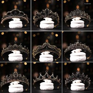 Fermagli per capelli Barocco retrò nero lusso nuziale diademi di cristallo corone principessa regina spettacolo ballo strass velo diadema accessorio da sposa