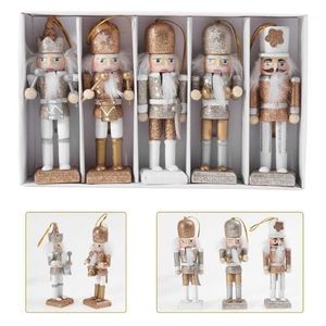 1 Set Christmas Wood Doll Decor Christmas Nutcracker Doll Pendant Creative Glittering Ornament för Party Store Hom12694