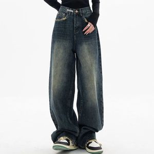 Frauen Hohe Taille Jeans Harajuku Streetwear Retro Mode Frühling Herbst Lose Breite Bein Gerade Denim Hosen Baggy Hosen 240118