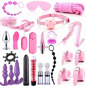 Bondage Adulto Brinquedos Sexuais Para Mulheres Homens Casal Jogos Sexy Ferramentas Sexuais Anal Plug Bdsm Kit Algemas Mamilo Grampos Chicote G104W 240130