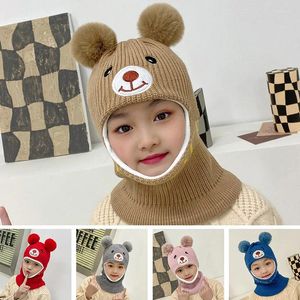 Hair Accessories Baby Winter Hat Pompom Cartoon Children Knitted Hats Girls Boys Scarf Thicken Cap Warm Fleece Lining For Kids Beanie