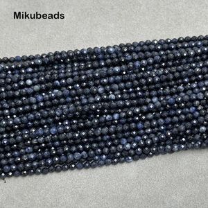 Loose Gemstones Wholesale Natural 3mm Rare Dark Sapphire Faceted Round Beads For Making Jewelry DIY Necklace Bracelet Or Gift