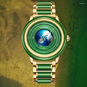 Wristwatches Men's Blue Globe Watch Fully Automatic Hollow Earth Mechanical Wristwatch Hetian Jade Waterproof