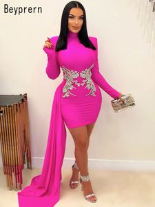 Beyprern Beautiful Embroidered Bodycon Mini Dress For Women Long Straps Invite Rhinestone Party Dress Birthday Outfits Clubwear 240127