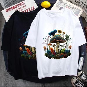 T-shirt da donna T-shirt Hip Hop Harajuku Streetwear Camicia stampata con funghi divertenti Maglietta casual a maniche corte Cottagecore Abbigliamento estetico