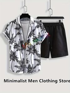 Мужские спортивные костюмы, летний гавайский костюм с коротким рукавом, рубашка на пуговицах с принтом кокосовой пальмы, пляжные шорты, уличный повседневный комплект из 2 предметов