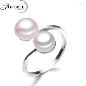 Cluster Rings YouNoble Natural Cultured Double Pearl For Women Silver 925 Adjustable Ring With Birthday Gift