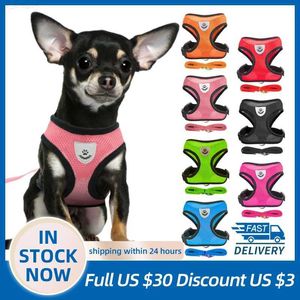 Hundhalsar Leases Dog Harness Tre för liten medelstora hundkatt Justerbar mesh Valp Harness Vest Walking LeaT Lash For Puppy Dogs Collar Accessori