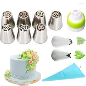 Ferramentas de cozimento 11 PCS Russo Confeiteiro Piping Bicos Tulipa Aço Inoxidável Flor Creme Bolo Pastelaria Dicas Folha Saco de Silicone Cupcake DIY SET