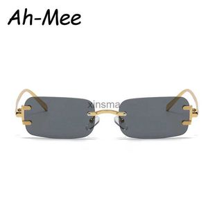 Occhiali da sole New Rimless Rectangle Vintage Metal Frames Occhiali da sole Donna Fashion Frameless Tinted Sun Glasses Shades For Female YQ240131