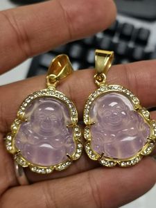 Gorąca sprzedaż zielona jadear biżuterii śmiech Buddha wisiorek Naszyjnik dla kobiet ze stali nierdzewnej 18K Gold Amulet Akcesoria Matki 4070