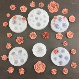 Baking Moulds Mini Rose Flower Silicone Mold With Leaf Clay Plaster Candy Chocolate Fondant Cake Decor Wedding Cupcake Topper