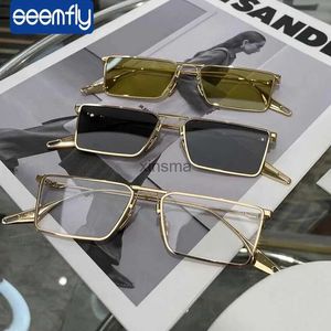 Okulary przeciwsłoneczne wydają się 2022 Square Okulary przeciwsłoneczne Mała ramka dla mężczyzn Kobiet Vintage Olive Green Lens Okulary przeciwsłoneczne przezroczyste obiektyw Feminino YQ240131