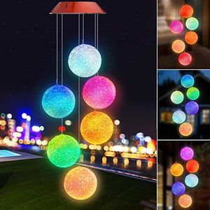 Cor mudando a energia solar vento carrilhão bola de cristal led pendurado girador lâmpada à prova dwaterproof água ao ar livre windchime luz festa Decoration3040