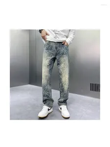 Männer Jeans 2024 Frühling Amerikanischer Stil Männer Streetwear Harajuku Lässige Baumwolle Cowboy Hosen Hip Hop Hawaiian Tree Print Lose Denim P