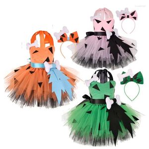 Mädchen Kleider Halloween Feuerstein Knochen Cosplay Kostüm Für Spitze TUTU Kleid Kind Sling Party PrincessTunic Stirnband Kid Kittel Kleidung