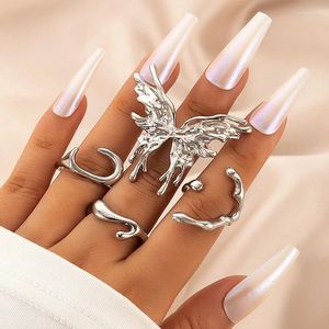 Cluster Rings Punk Silver Color Liquid Butterfly Set For Women Fashion Irregular Wave Metal Knuckle Aesthetic Egirl Gothic Jewelry