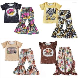 服セット西部スタイルの幼児の女の子のデザイナー服セット卸売子供ベルボトム衣装ファッションキッズ