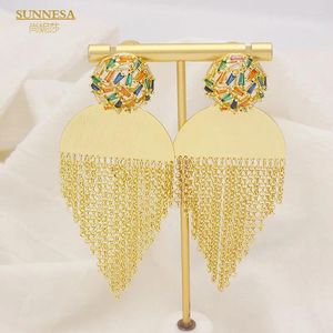Висячие серьги SUNNESA, роскошные золотые серьги с кисточками, длинные медные серьги в Дубае, свадебные украшения, разноцветные циркониевые африканские украшения для женщин