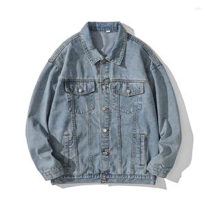 Herrjackor 2024 denimjacka våren Autumn Vintage Loose Men jean lapel par bär avslappnad ytterkläder kläder euro storlek