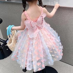 Vestidos da menina da criança festa de aniversário roupas sem costas arco asas bonito vestido de bebê crianças elegante princesa borboleta vestido de malha para meninas