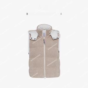 Women Vest Coats Solid Color Beige Hooded Leisure Knitted Down Brunello Vests