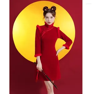 Etnisk kläder traditionell kinesisk stil qipao kostym mode trendig kort cheongsam klänning sexig tjej modern år klänningar ankomst