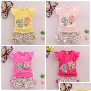 Kleidungssets Baby Mädchen Outfits Lollipop Gedruckt Kinder Tops Floral Shorts 2 Stücke Sets Süße Kleidung Set Mode Kleidung 7 Farben Dhw244 Dhpc8