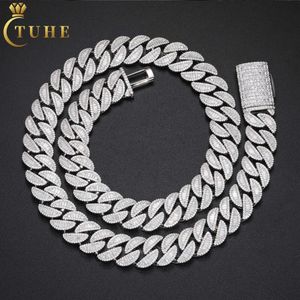 Luxury Hip Hop Jewelry Mens 15mm 925 Sterling Silver VVS Baguette Moissanite Diamond Iced Out Cuban Link Chain Necklace