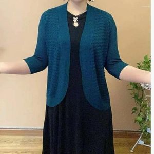 Women's Knits Summer Solid V-neck Women Sweaters Hollow Out Simple 3/4 Sleeve Sunscreen Versatile Fashion Casual Thin Cardigan Knit Coat