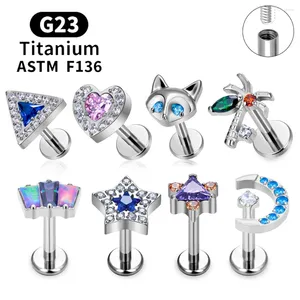 Stud Earrings G23 Titanium Triangle Heart Fox Tragus Cartilage Helix Daith Piercing For Women 16G CZ Ear Pierc Body Jewelry