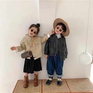 Kurtki 2024 Modna Baby Boys Płaszczy jesienne zima w stylu Koreańska Skórzana kurtka dla dzieci za 2-8 lat dla dzieci odzież dla dzieci