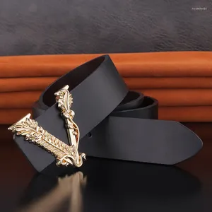 Bälten högkvalitativ guld V Letter Designer Män bred 3,8 cm märke läder lyxig för kvinnor Jean Lady Dress Belt