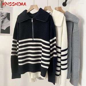 Swetery dla kobiet Mnccmoaa Wysokiej jakości 2024 Zima Zimowa moda moda luźna w paski Sweter Kobietowy zamek błyskawiczny