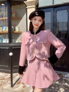 Two Piece Dress High-end Sense Tweed Women's Suit Jacket Skirt Spring And Autumn 2024 Fashion Short Long Sleeve Coat Pleated Two-piece Set