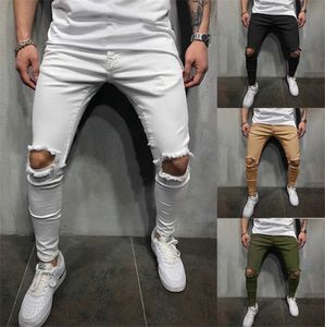 Mensbyxor Solid Color Holes Pants Slim Fit Multicolour Designer Pencil Pants Man Outfit Urban Streetwear Skinny Trousers