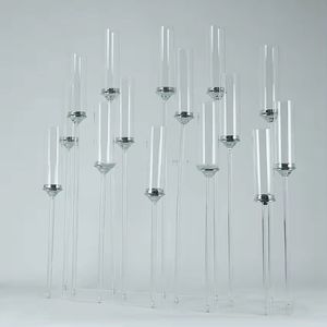 Bez świecy) Użyj tylko świecy LED) 2PCS/7PCS) Clear 15 Arms Acryl Candle Holders Wedding Centerpiece Crystal Candelabra na materiały ślubne 397