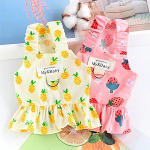 Cão vestuário 2024 vestidos de frutas rastreável pet filhote de cachorro saia princesa roupas suprimentos andando trela vestido chihuahua