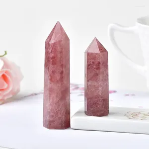 Dekorativa figurer 1PC Natural Strawberry Crystal Healing Stone Meditation Reiki Hexagonal Obelisk Quartz Tower Wand Mineral Home