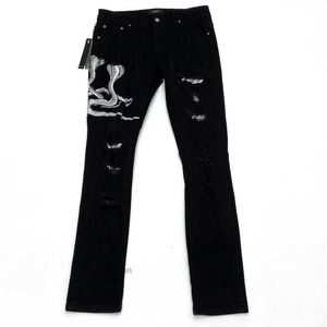 Men's Jeans Designer Amirs Mens Jean 2023 Classic Black Snake Puzzle Slp Slim Cut Small Leg FashionQ169