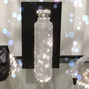 Sparkling av high-end isolerad flaska bling rhinestone rostfritt stål termadiamant termo silver vatten med lid263j