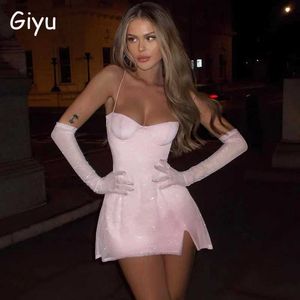 Temel gündelik elbiseler giyu seksi kulüp balo parti elbiseler kadınlar 2023 yaz sonbahar parıltı ışıltı bodycon mini elbise zarif sırtsız doğum günü vestidos j240130