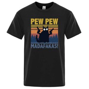 Men's T-Shirts Pew Madafakas Tshirt Men Short Sleeve Novelty Funny Cat T Shirt Cotton Oversize Tops Shirts Tee T-Shirt Crew Neck Streetwear