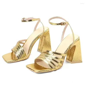 Sandaler 2024 Summer Shiny Bling Gold Silver Open Toe Strange Triangle High Heeled Women Shoes Ankle Strap Sexy Fashion Heels