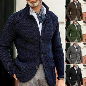 Men's Sweaters Knitted Coat Comfy Cardigan Sweater 3D Cutting Men Autumn Winter Solid Color Buttons Placket Outerwear Coldproof