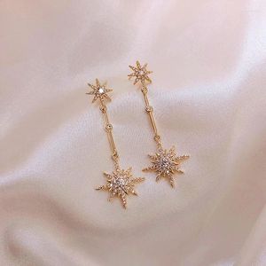 Stud Earrings Trendy Eight-pointed Star Long Fringe Luxury Zircon For Women Unusual Accessory Gift Fashion Jewelry Girls